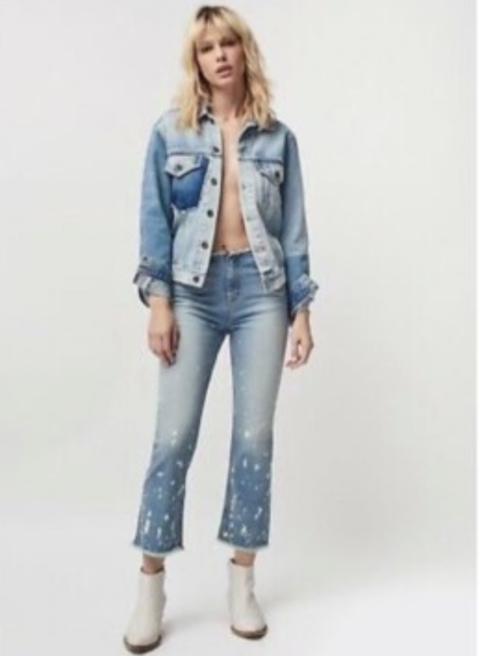 Free People Jeans denim Raw Waistband  
Bleach Spot mide Rise